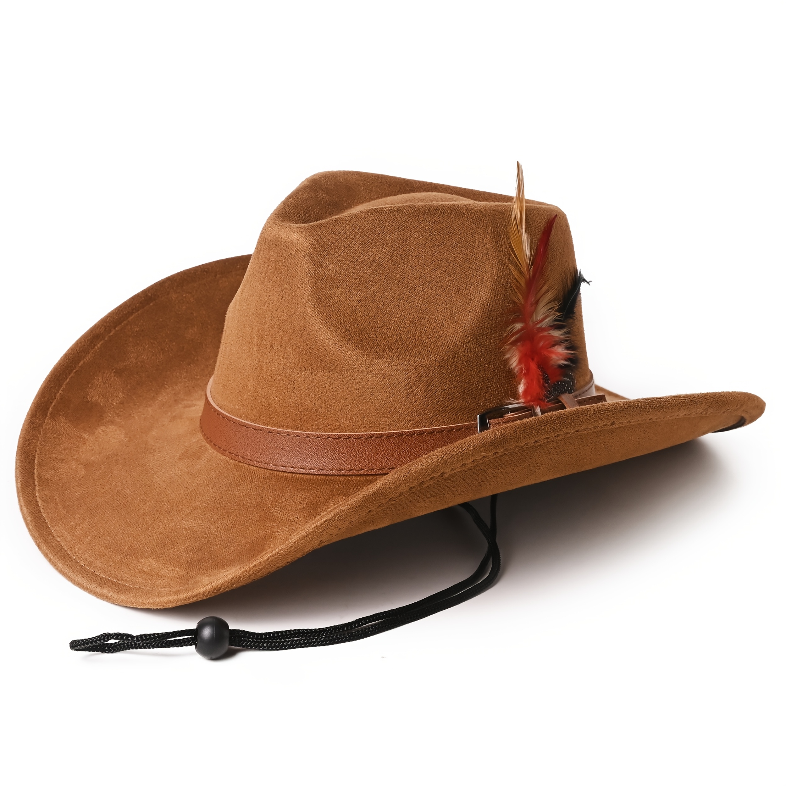Boho Feather Accent Suede Western Hat - Tan & Black Aztec Crushable Wool Felt Western Hat with Aztec Band - Scala Hats  main image 4