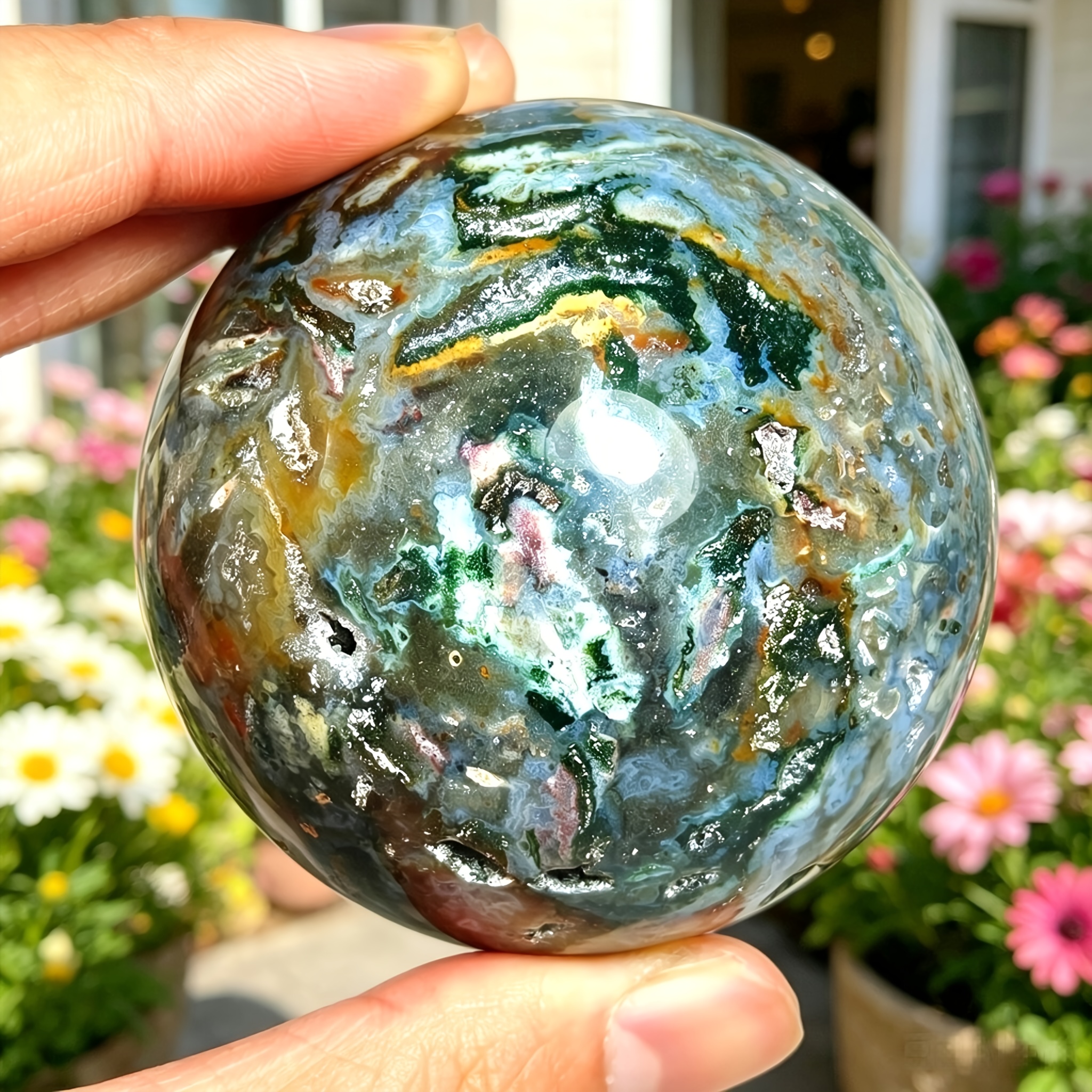 Ocean Jasper Crystal Sphere for Home Table Decor