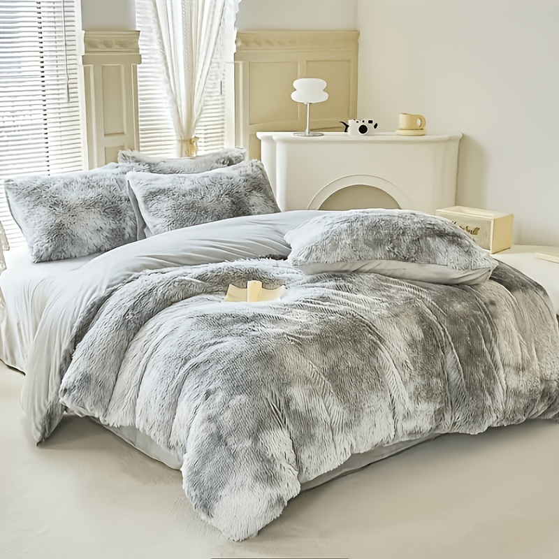 3pcs High-end Gradient Tie-dye Long Plush Duvet Cover Set Large Size Comfortable Duvet Cover 3pcs Set (does Not Duvet Insert Or Pillow Inserts)