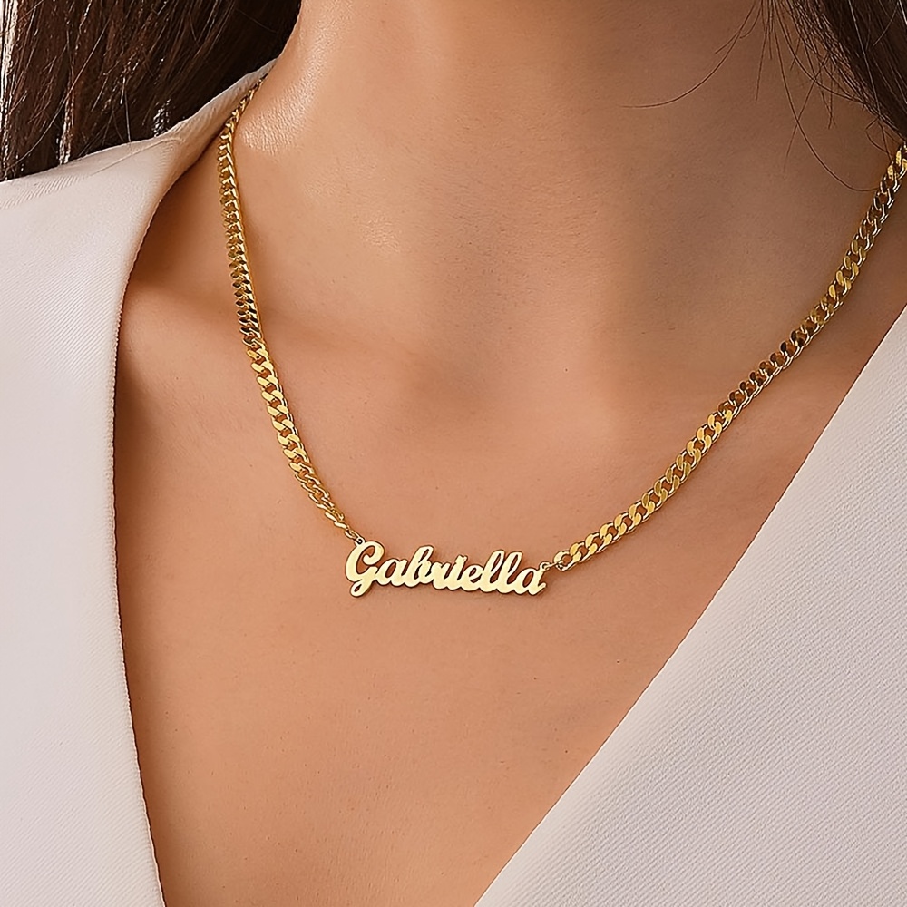 TEMU Customized Nk Necklace, Best Gift For Your 18k Golden Plated Name Necklace - Women's Cursive Letter Pendant Thick Chain, Bohemian Minimalist