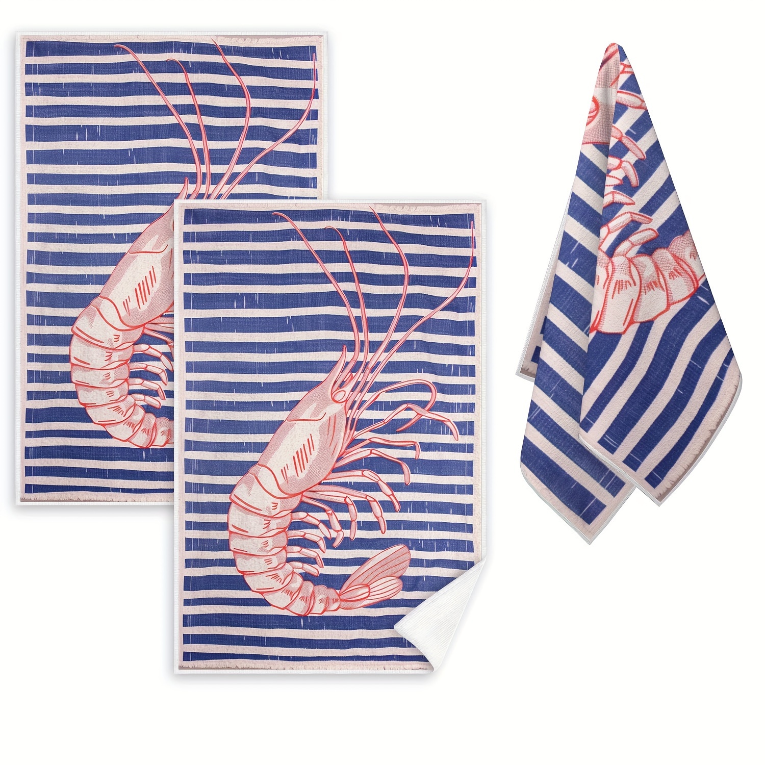 

Contemporary Shrimp Kitchen Towels: Absorbent, Machine Washable, And Lightweight - Perfect For Cooking, Baking, Or As A Housewarming Gift