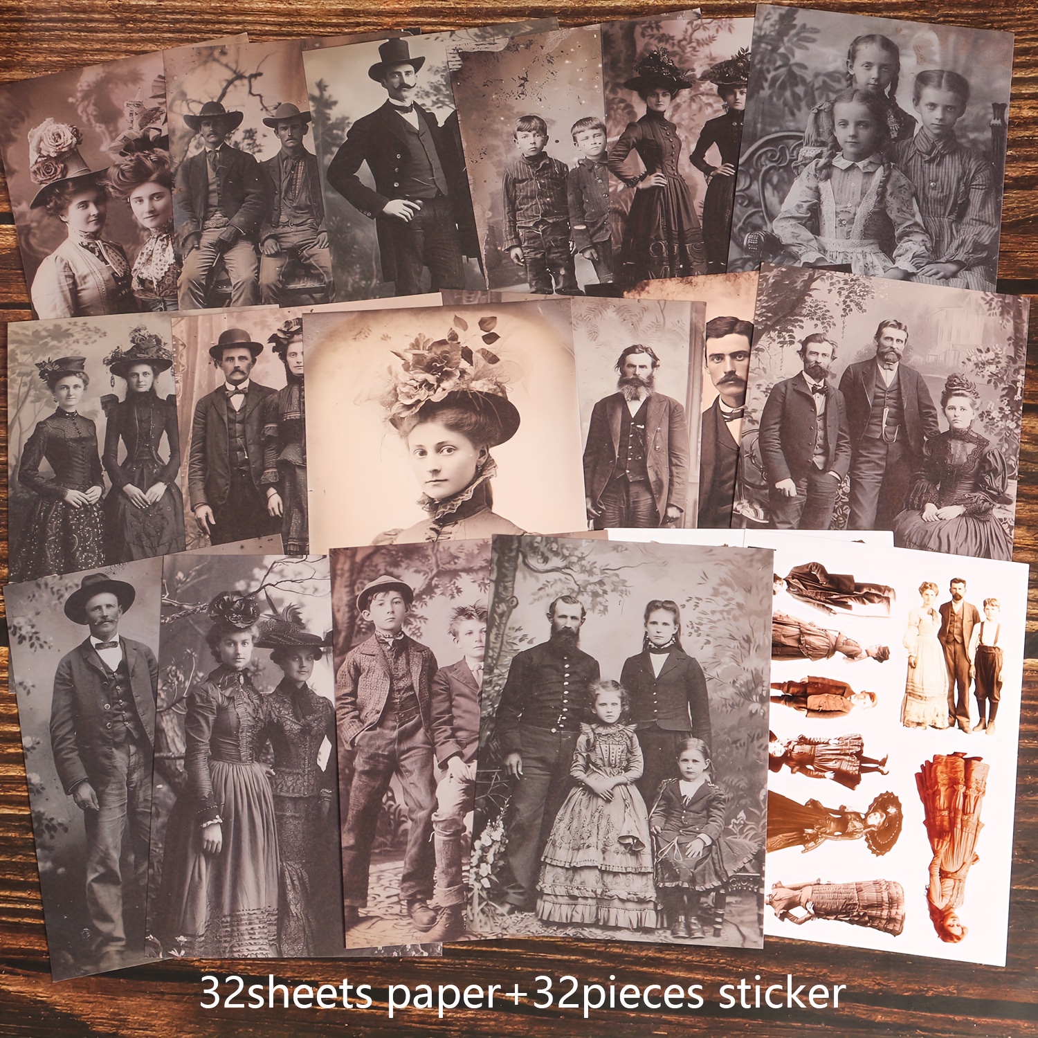 E-shop 64-teiliges (32 Blätter 32 Aufkleber) DIY Decoupage-Papier-Set im viktorianischen Fotostil, für Hochzeiten, Geburtstage, Scrapbooking-Bedarf,