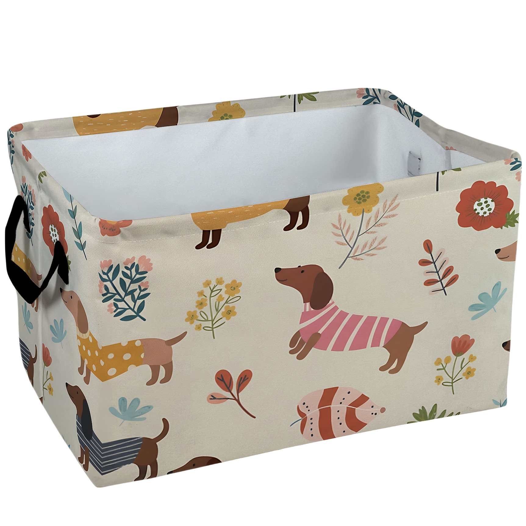 TEMU 1pc Adorable Dachshunds Floral Pattern Storage Baskets Storage Boxes Home Decor Storage Clothes Organization And Storage Home Decor Storage