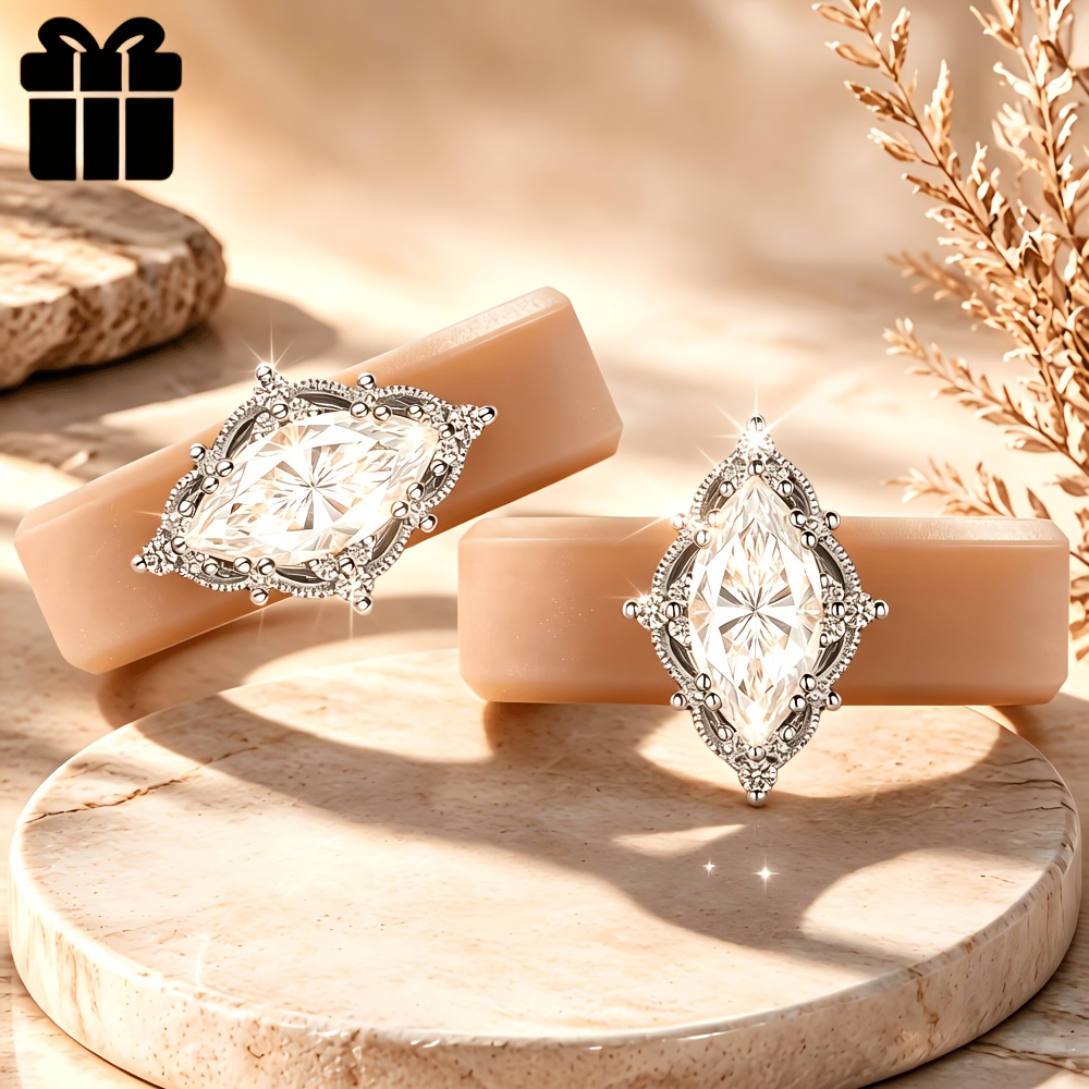 Luxurious Khaki Silicone Ring with Marquise-cut Zirconia