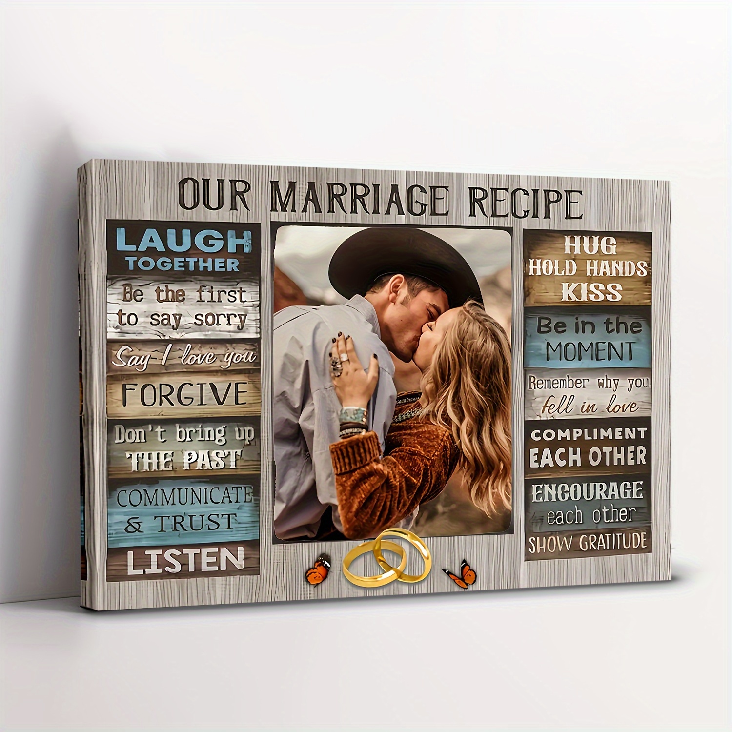 

] Personalized Canvas Wall Art With Wooden Frame - Romantic Couple Photo Print Featuring "our Marriage Recipe" Quotes, Living Room, Bedroom, Or Bathroom Decor, Unique Wedding Gift Idea, 2d, Room Decor