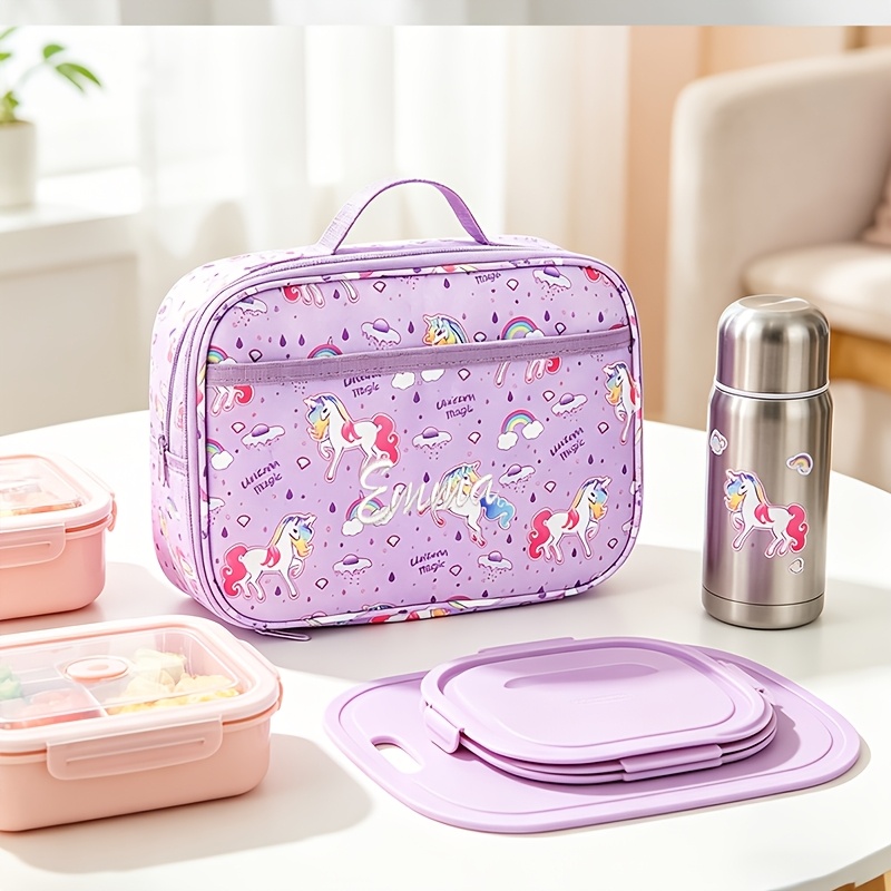 TEMU Large Capacity Unicorn Lunch Bag & Tote Suitable For School, Office, Picnic, Camping - Machine Washable Zipper Closure Lunchbox Carrier With