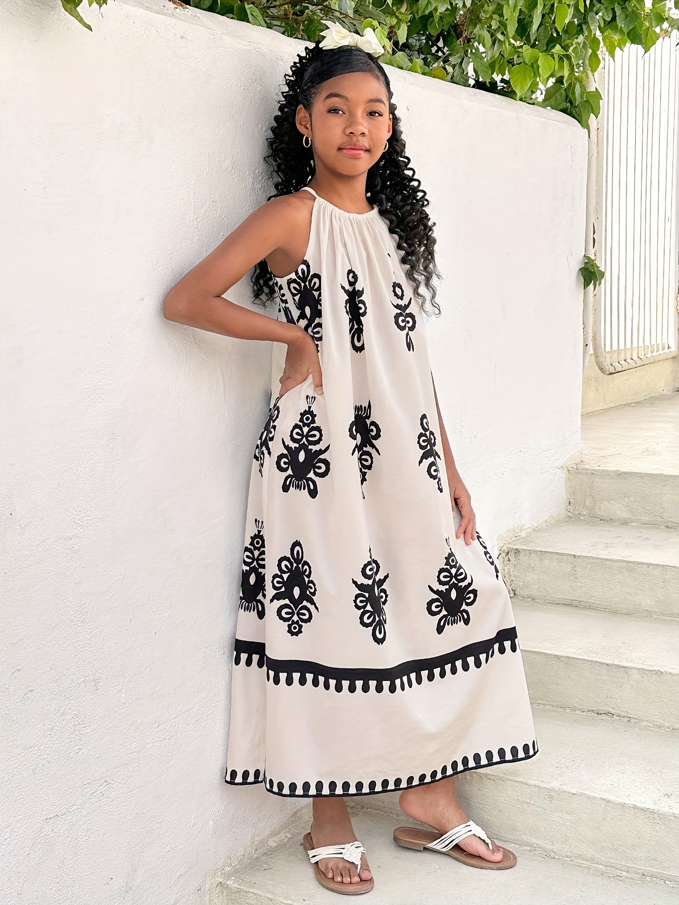 kids young tween girls casual ditsy floral halter neck - Temu Mexico