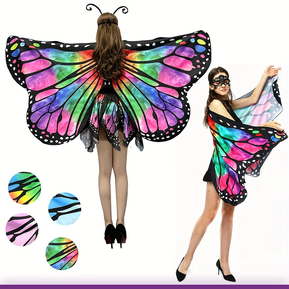 

Women Wings Shawl And Skirt, Fairy Ladies Cape Dress Up Costume Accessory, Adult Halloween Cape Costume Women Party, Includes Headband And Face Mask