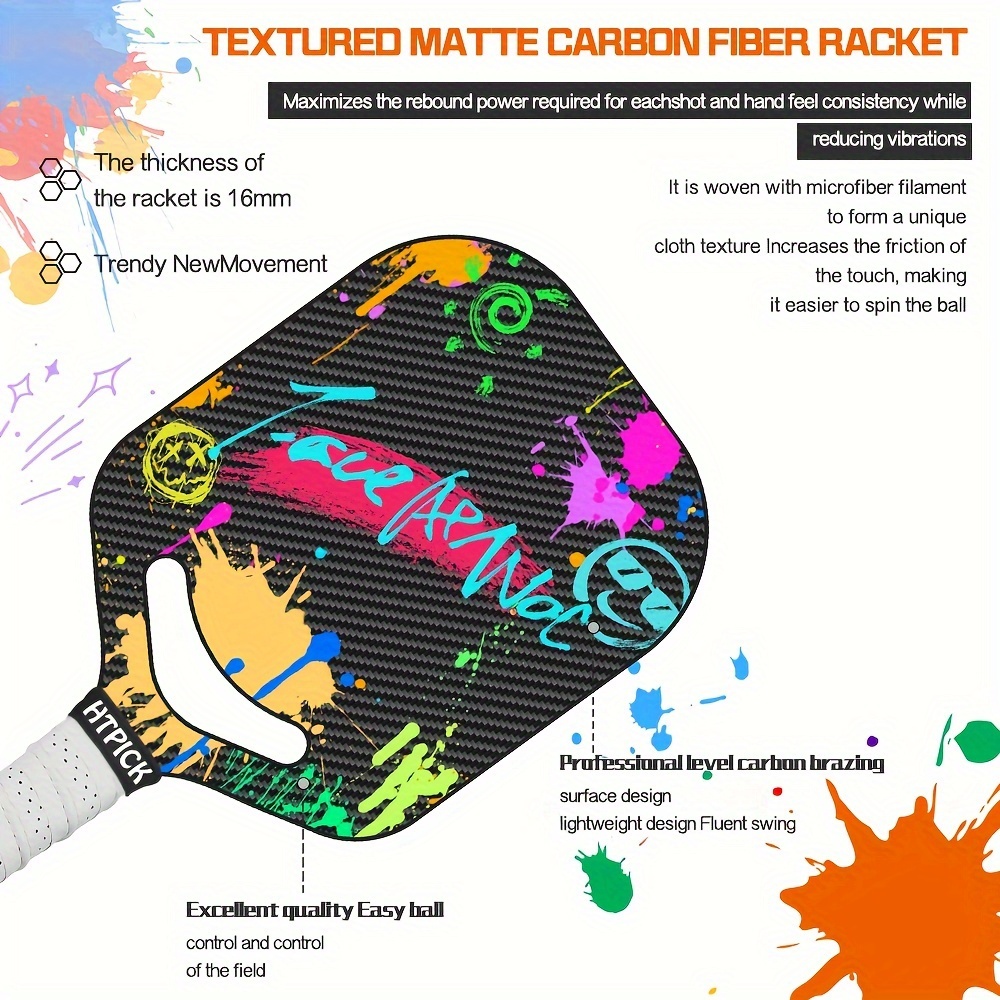 3K Textured Carbon Sand Surface With Air Throat Carbon Fiber Pick Racket, Heat Molded Pick Racket, Add Power And Control, 14 Mm Polypropylene Honeycomb Core