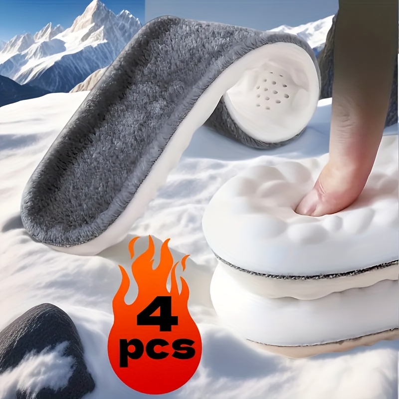 Image of 4pcs Fleece Thickened Self- Insoles Breathable Anti-odor Fleece Warm Comfortable Temperature Sports Shoes Snow Boots Insoles Applicable