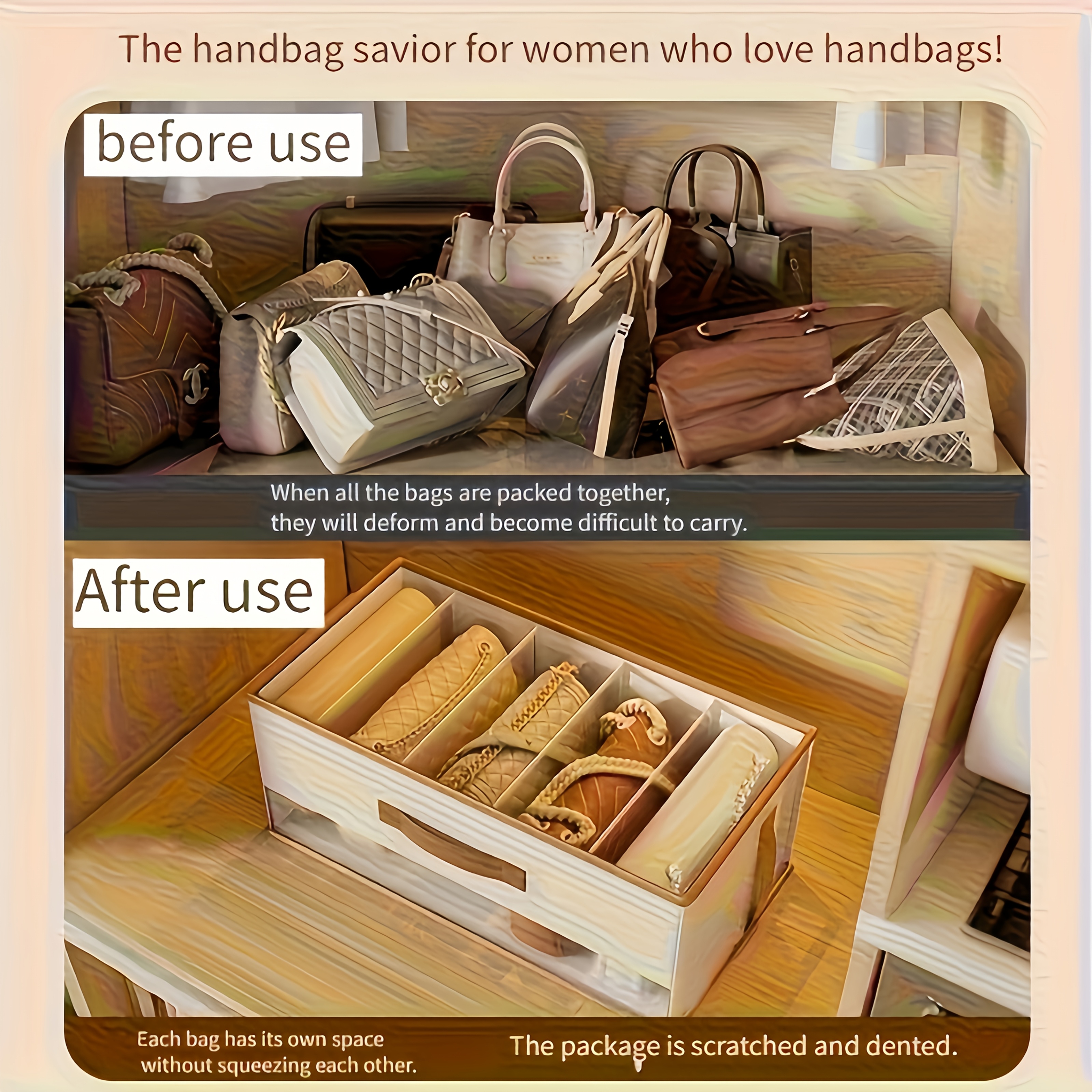 Set of 2 Storage Boxes for Bags, Space-Saving and Organizing Solution