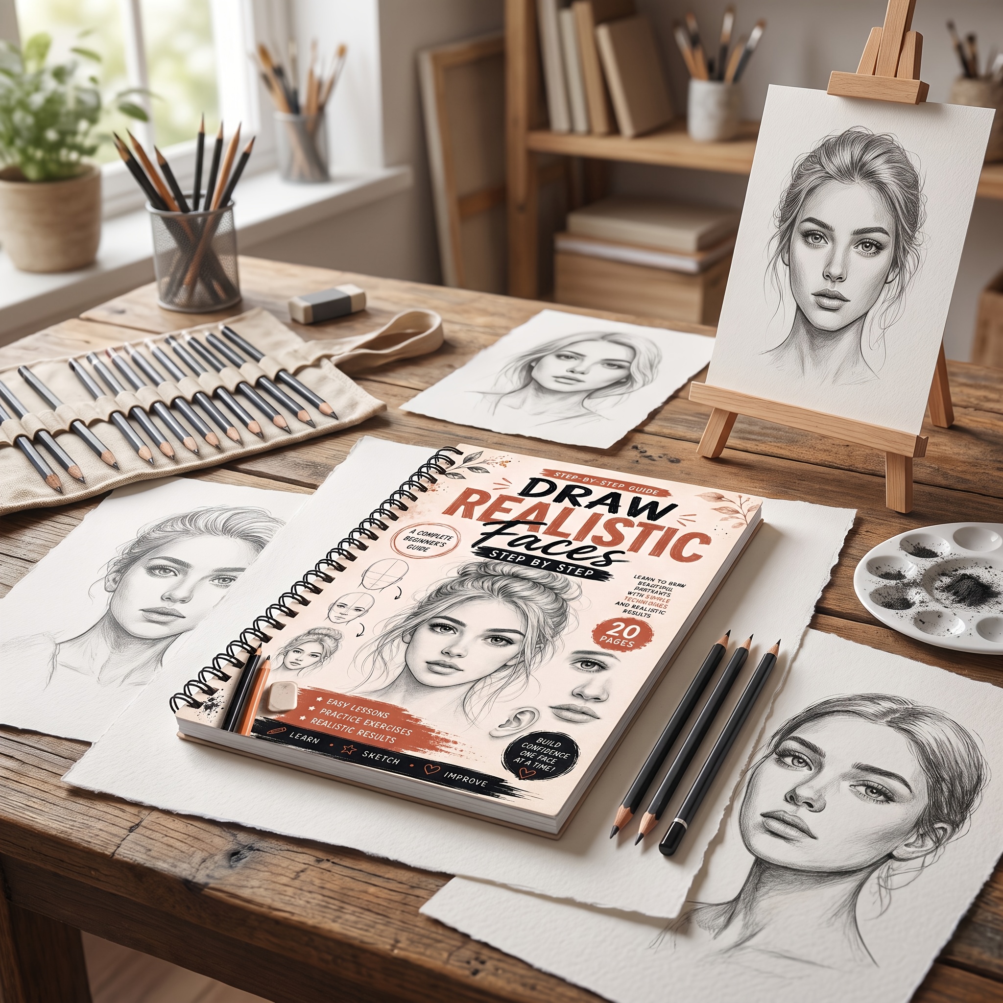 TEMU Beginner'-by-step Spiral Sketchbook For Realistic Face Drawing, Introductory Portrait Facial Features Drawing Book, 20-page Sketch Practice