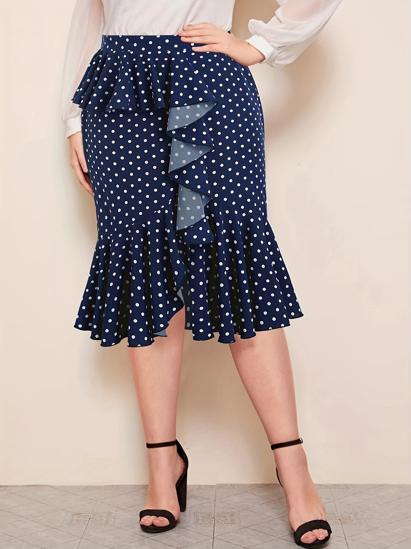 Plus Size Polka Dot Midi Skirt