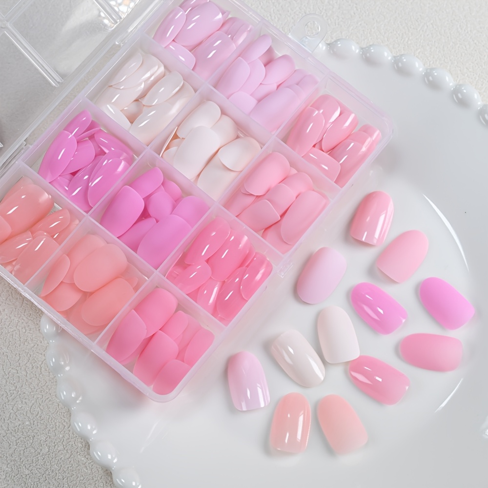 E-shop 288 Stück Glänzende Rosafarbene Kunstnägel, 6 Farben Acryl Mittelmandelförmige Falsche Nägel, Einfarbige Vollbedeckte Matte Press-On Nägel für
