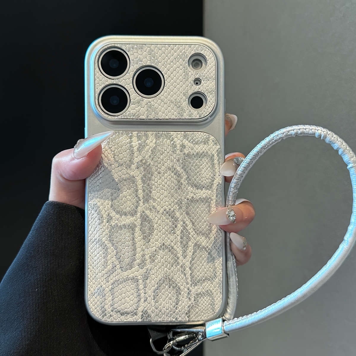 Phone Case - Luxury Snake Prints Pattern Artificial Leather Camera Protection Phone Case Compatible With Iphone 17 Pro Max 17 15 14 Pro Max Wristband Strap Soft Matte Back Cover