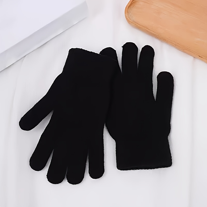 Image of 1 Pair Of Thickened Full-finger Knitted Solid Color Warm Gloves For Men And Women, Suitable For Autumn And Winter Riding