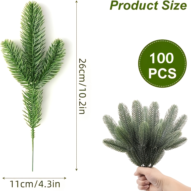 TEMU 100pcs Artificial Christmas Pine Branches Fake Pine Needles Branch Garland Wreath Christmas Embellishing And Home Decoration