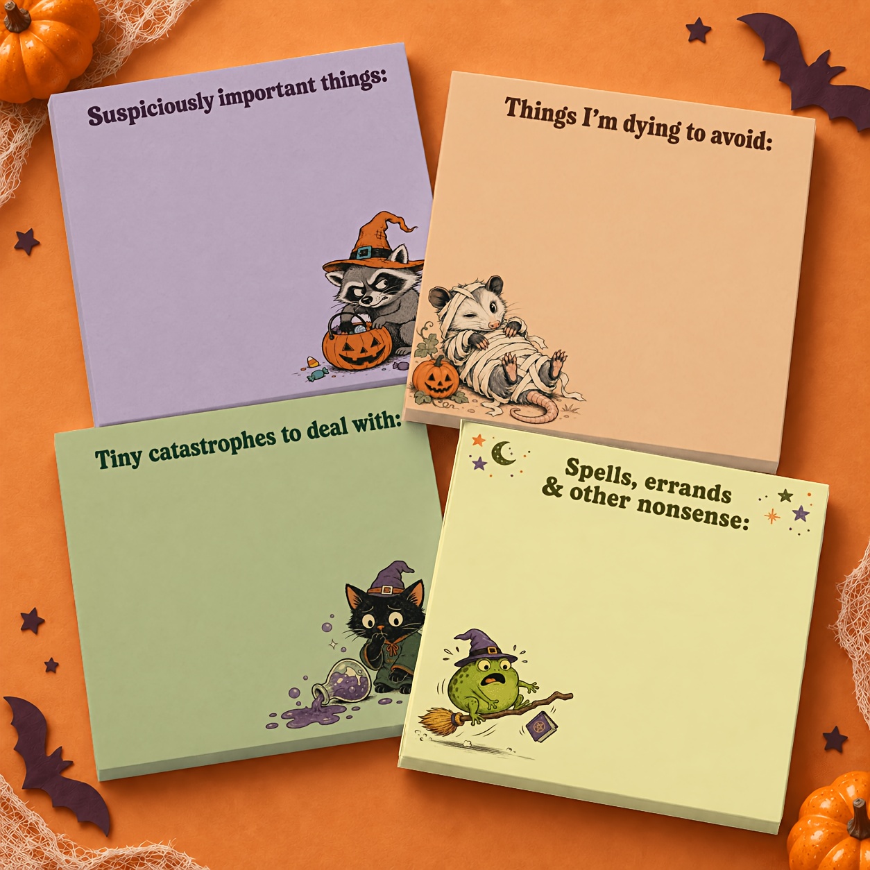 TEMU Lot de 4 blocs-notes autocollants mignons et effrayants pour Halloween - Thème sorcière, convient pour les rappels de bureau, d'agenda, la