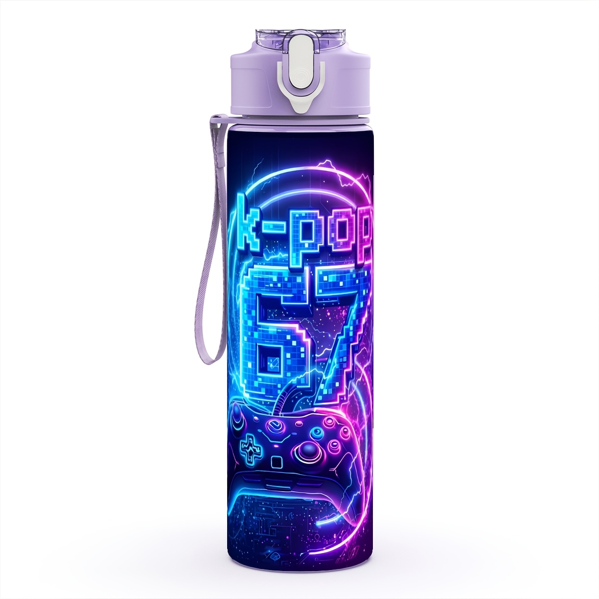 TEMU 1pc Plastic Water Bottle, Style Neon 67-themed Printing, Commute, Picnic & Gym Must-have, 25oz/750ml - Ideal Easy To , Large Capacity, Leakproof