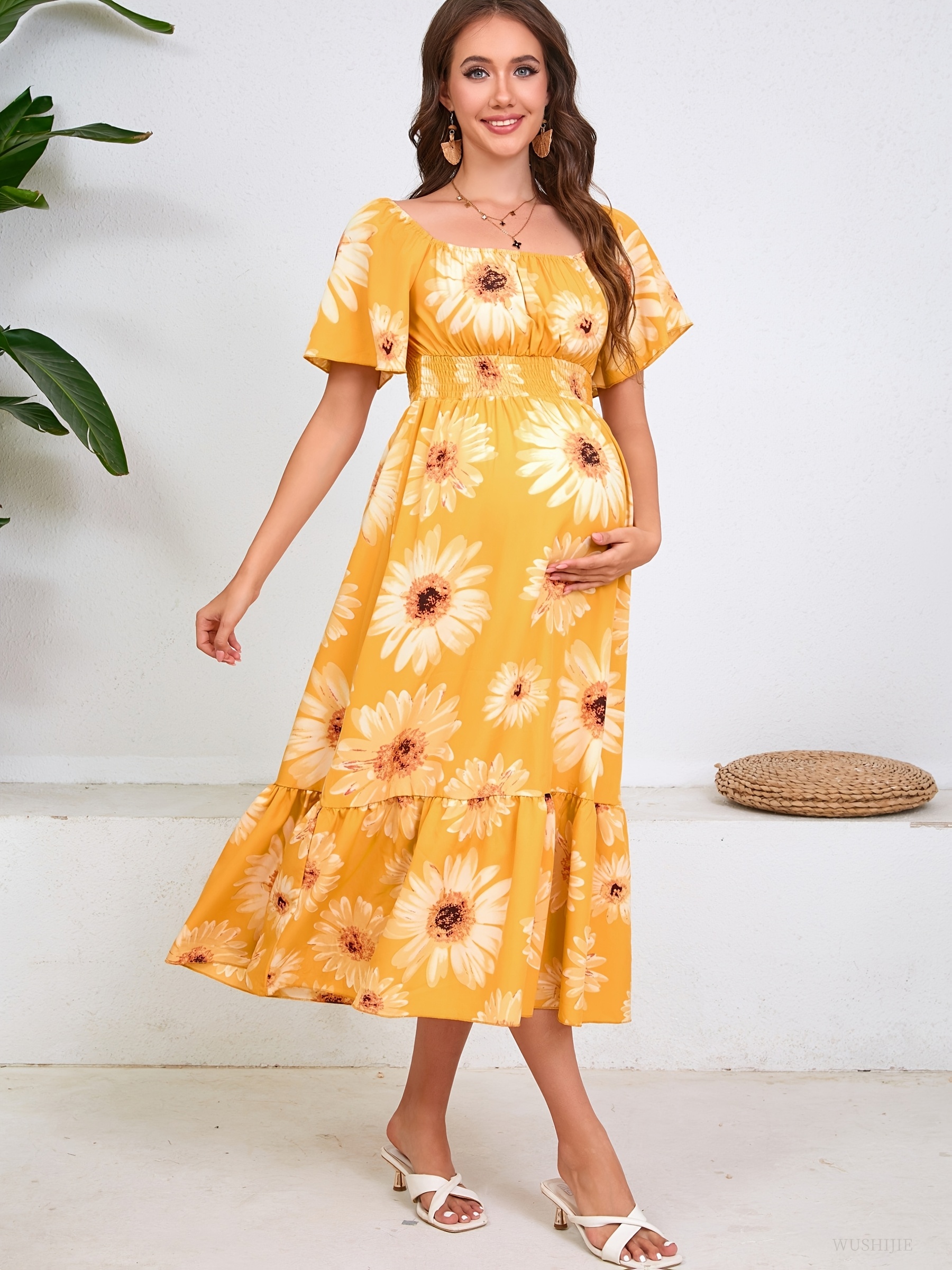 black yellow floral dress Floral Sleeveless Midi Dress
