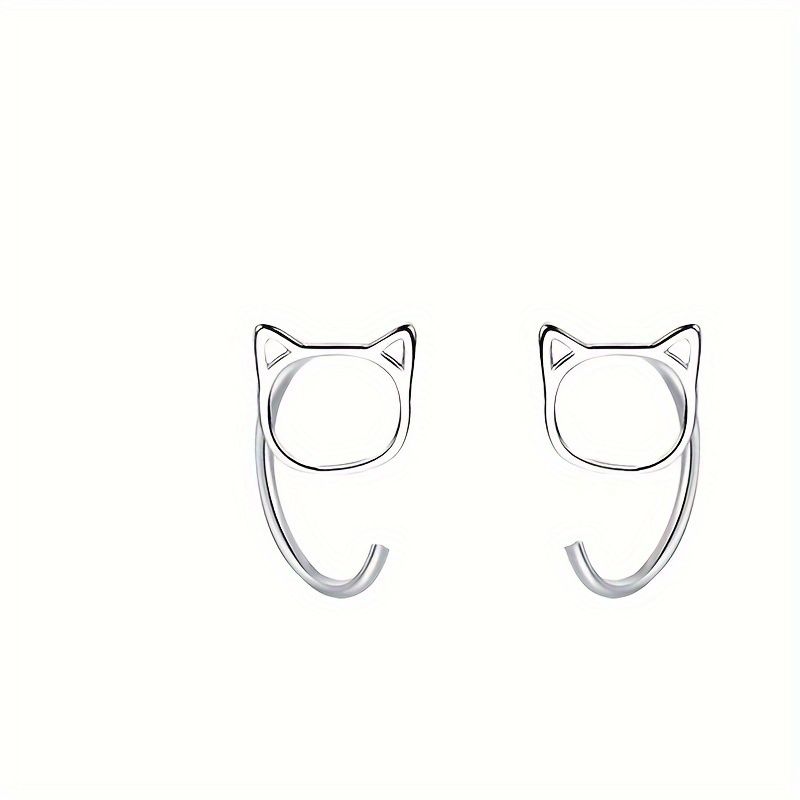TEMU 2pcs Cute Cat Earrings Minimalist Hollow Out Cat Earrings 's Fashion Jewelry Animal Accessories Suitable For Daily Use Women And Men's Couples