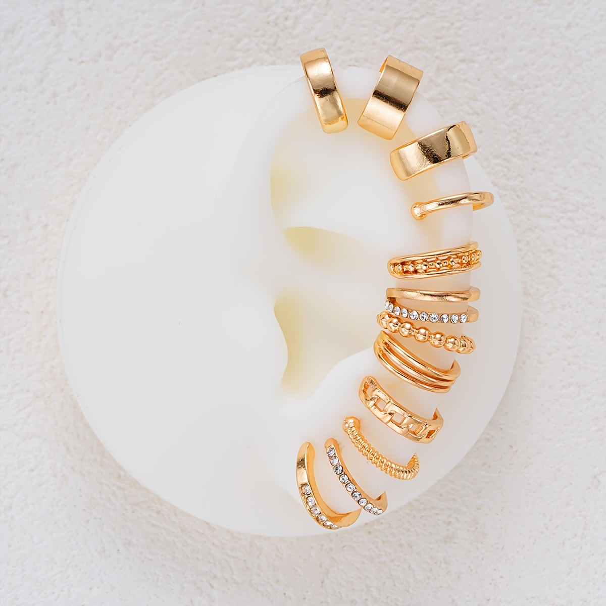 TEMU 12 piezas de aretes de clip para mujer, modernos, lujosos, estilo old money fácil, de , de diamantes de , multilayer, con y superficie ancha,