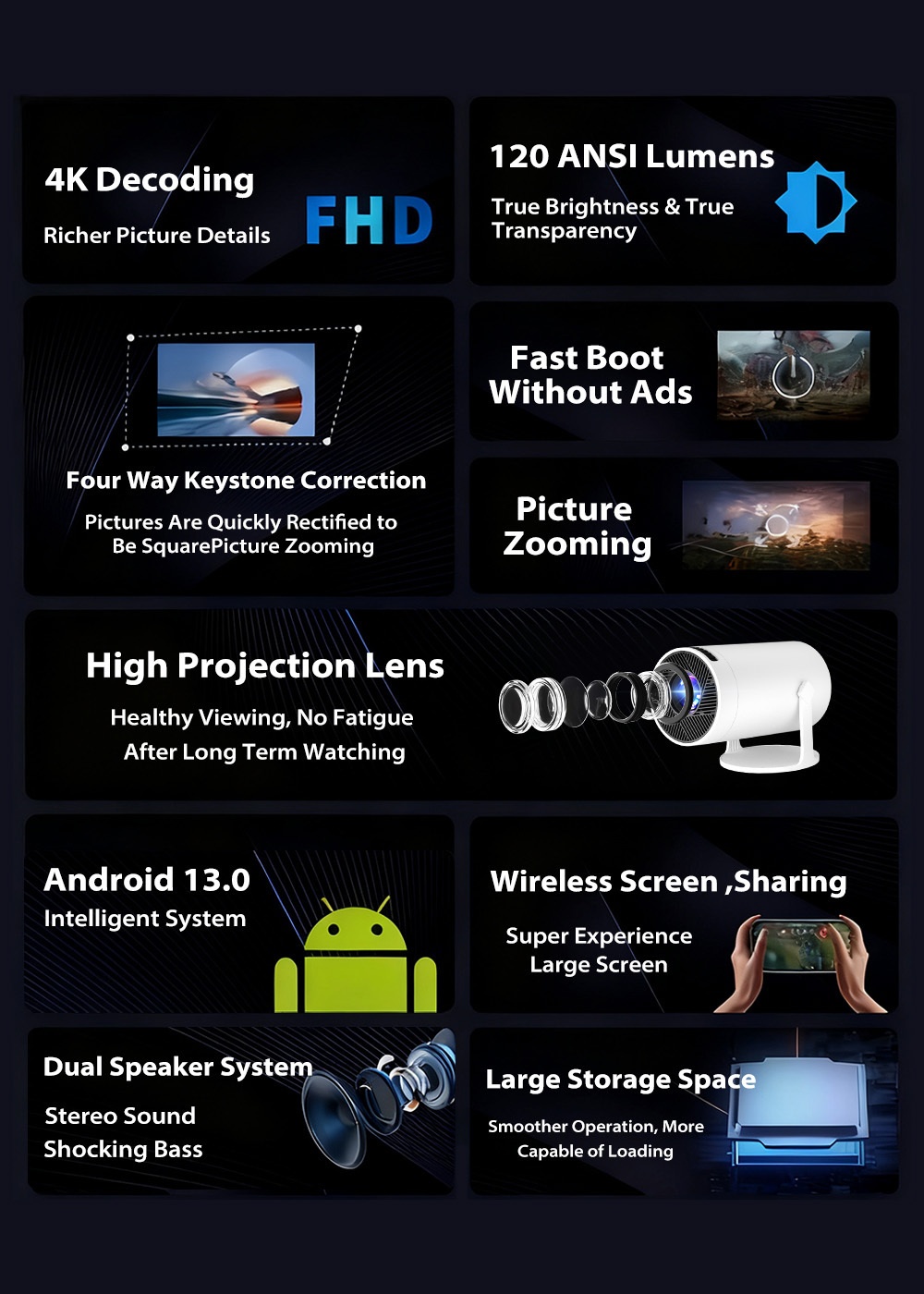 портативен 4k проектор за паметен телефон, висока осветленост за домашна  , стриминг на  ја,преносливо кино,лесен  ,елегантен проектор,висококвалитетна  ,паметен уред,трагачи на  ,љубители на филмови Детали за производот 1