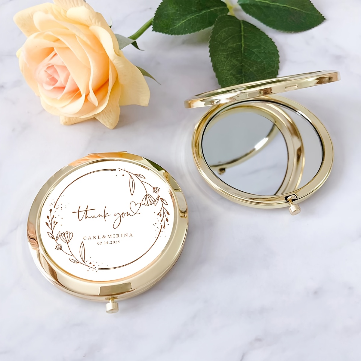 TEMU 1pc Espejo de Maquillaje Personalizado Minimalista con Diseño de Líneas, Regalo de Agradecimiento de Boda con de Regalo , Regalo de