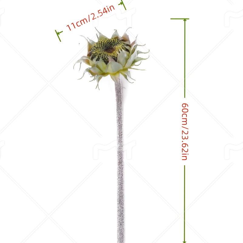 TEMU 1 Artificial Silk Sunflower Bud, 23.62 Inches (about 60cm) Long, Bud 11cm/ Inches, Simulated Sunflower Bud, Flocking Craft, Blooming Artificial