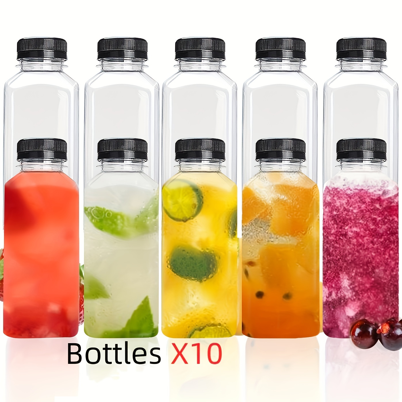 

5/10pcs, Leak-proof Clear Plastic Juice Bottles - Perfect For Juicing, Smoothies, Milk & Homemade Beverages - Bulk Containers