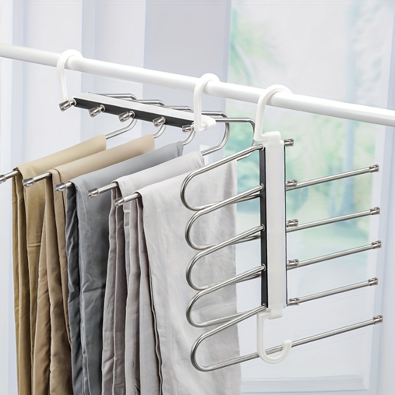 1pc stainless steel telescopic folding hanger multifunctional multi layer pants hanger household storage rack wardrobe storage artifact bedroom accessories