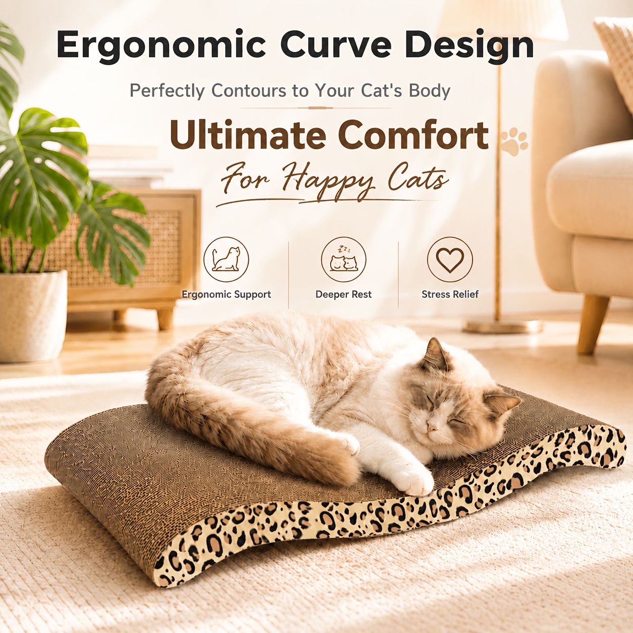 TEMU Cat Scratcher, Wave Corrugated Cardboard Scratch Pad, Ergonomic Cat Lounge Bed, Double-sided Cat Nail File Mat, Wear-resistant Thick Cardboard,