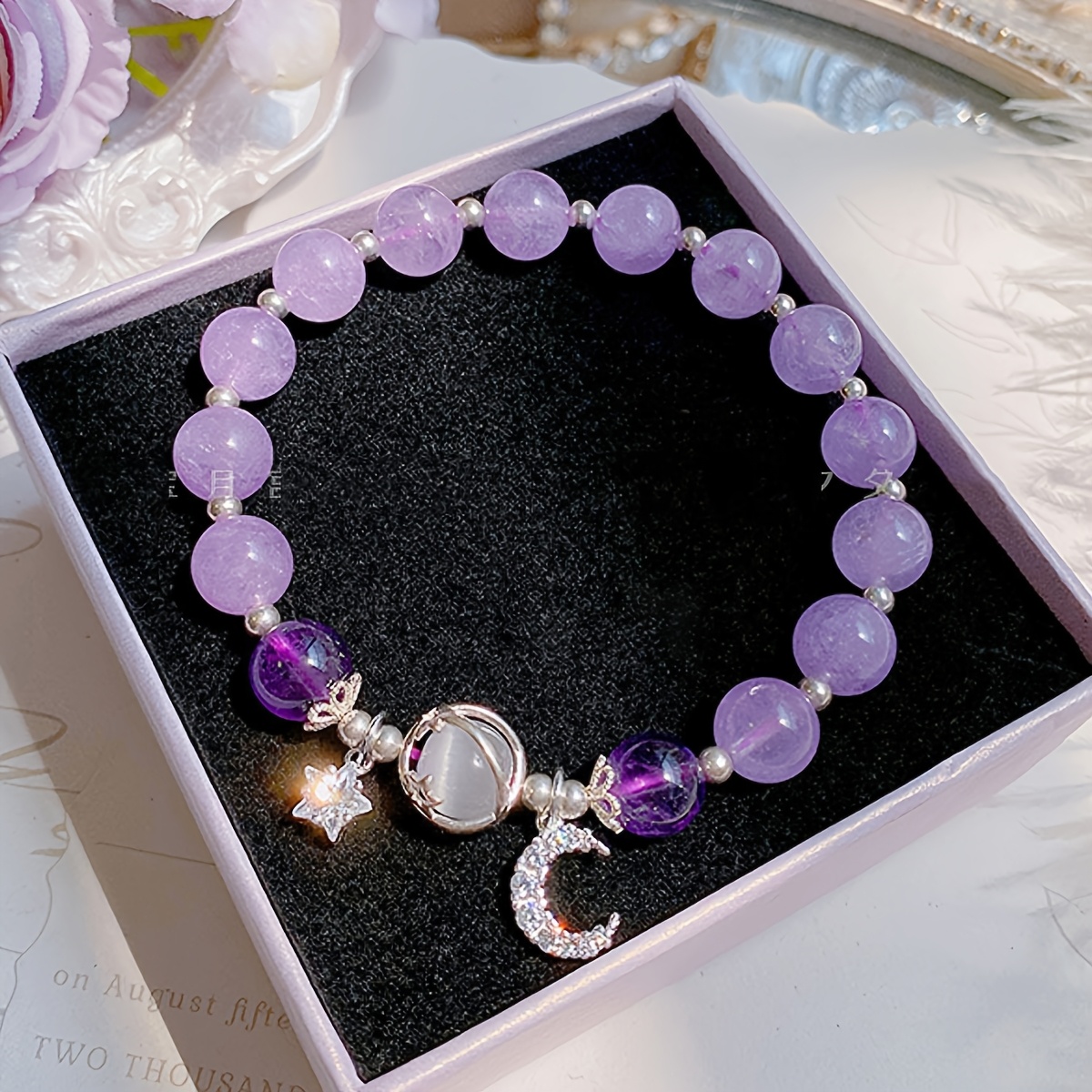 TEMU Fashion Jewelry For Women Featuring A Beaded Elastic Bracelet With A Minimalist Moon And
