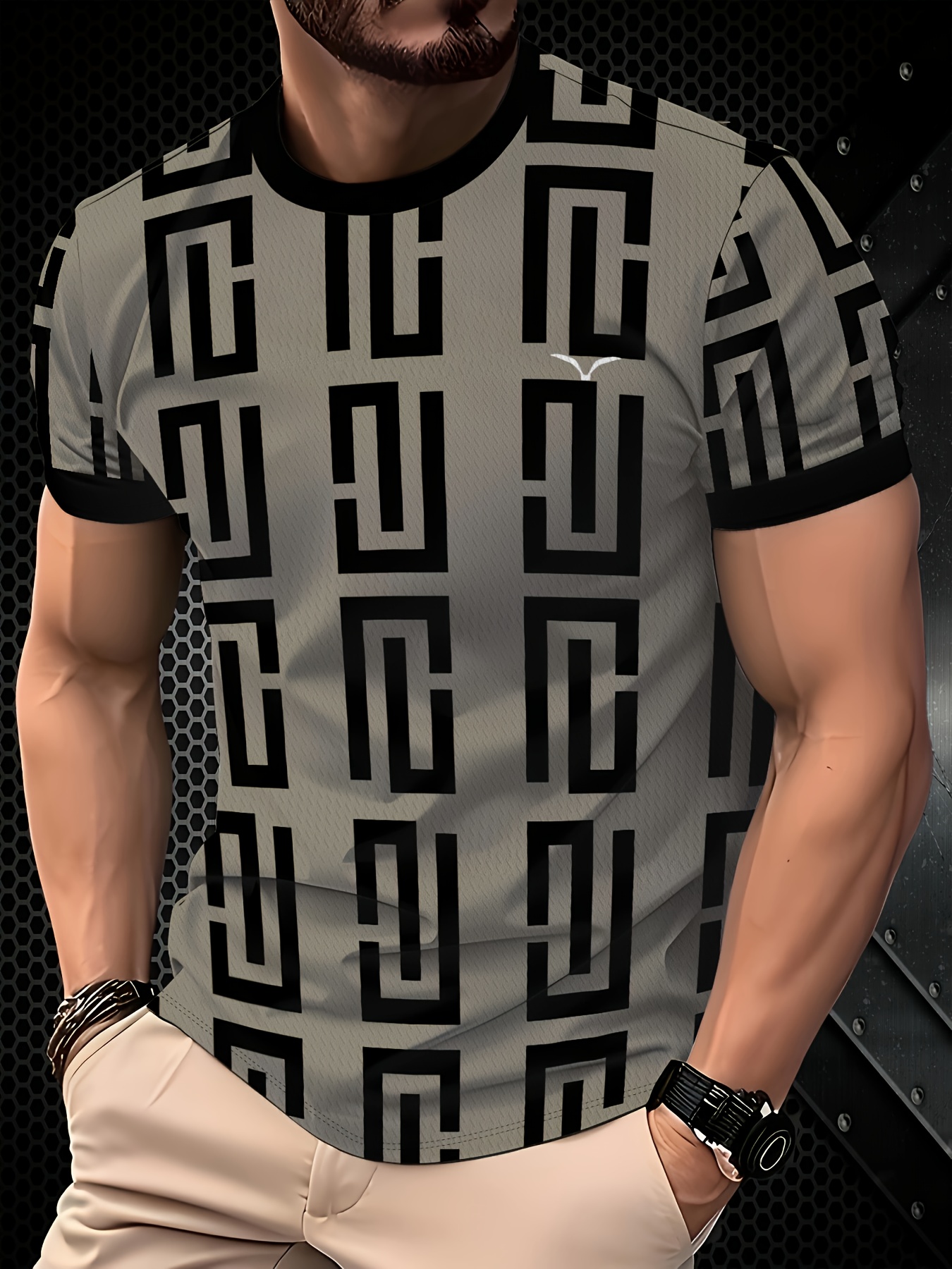 Men's T-shirt with Geometric Coffee Pattern