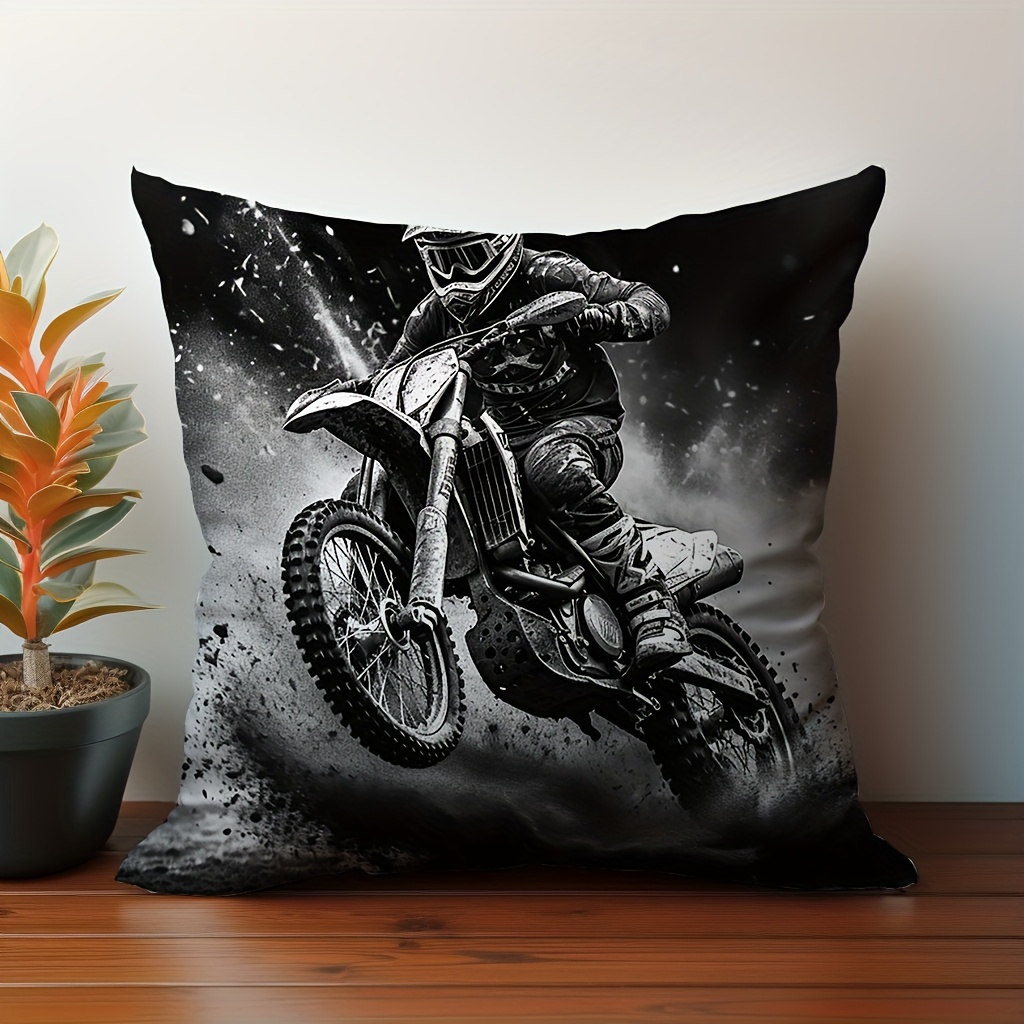 

1pc Off-road Motorcycle Rider Peach Leather Throw Pillow Cover, Home Decoration Pillow Cover, Sofa Throw Pillow Cover (without Pillow )