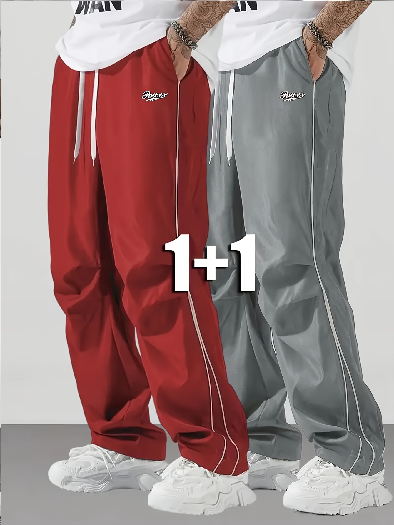 2pcs Men'S Casual Jogger Pants with Drawstring Waist & Side Pockets - Elastic Waistband, Straight-Leg Design, Non-Stretch Fabric, Solid Color, Regular Fit for Gym, Jogging, Casual Attire, Jogging Pants, Gym Apparel, Sporty Look, Comfortable Fit