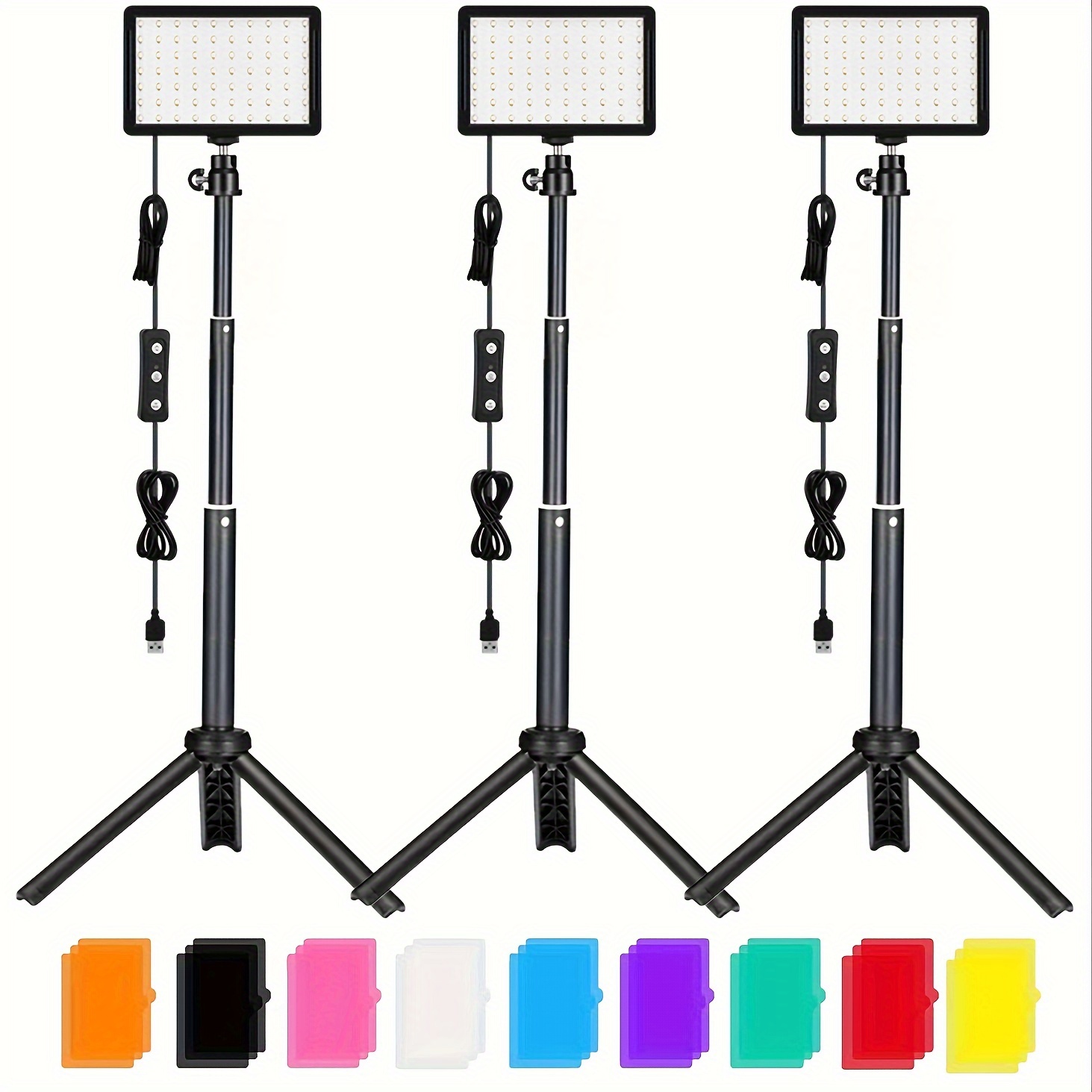 Ensemble d'éclairage vidéo LED, effets d'enregistrement optionnels, luminosité réglable, lumières photo USB, 18 filtres de couleur pour diffusion en direct