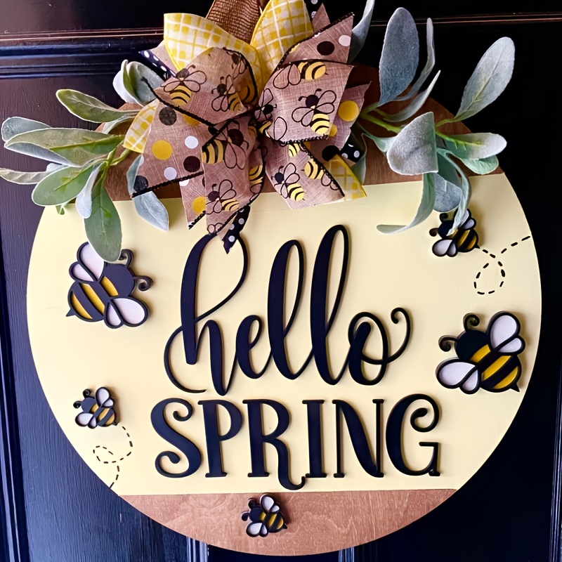 

3d Bee-themed '' Door Hanger – Round Wooden Sign With & , Farmhouse Style Outdoor Decor, Perfect Gift For , Wall Hanging | | 3d Bee