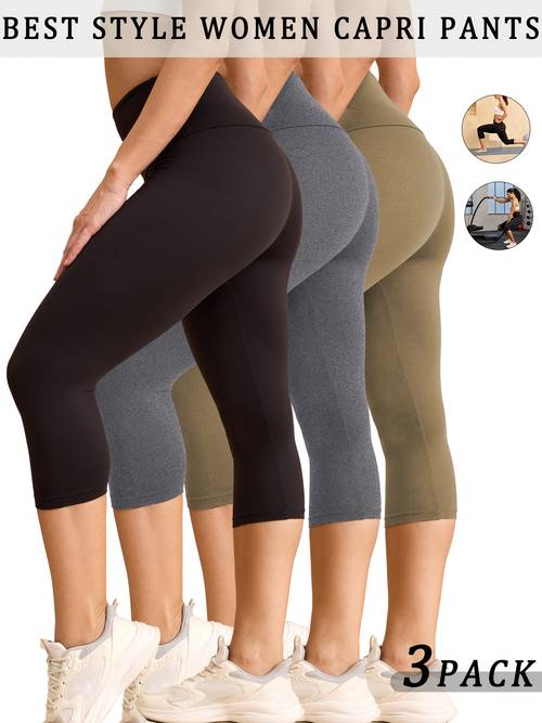 3 pack super soft leggings for women high waisted tummy control yoga capri pants no see through workout running leggings