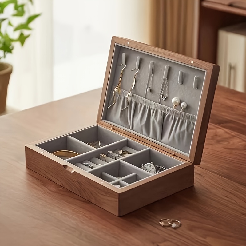 Personalized Retro Wooden Jewelry Box with Flip-Top Lid