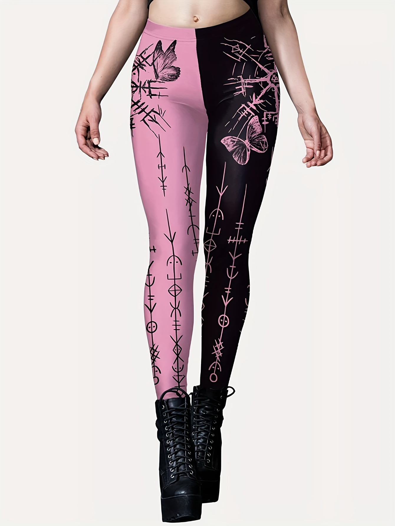 color block gothic high waist workout leggings casual skinny