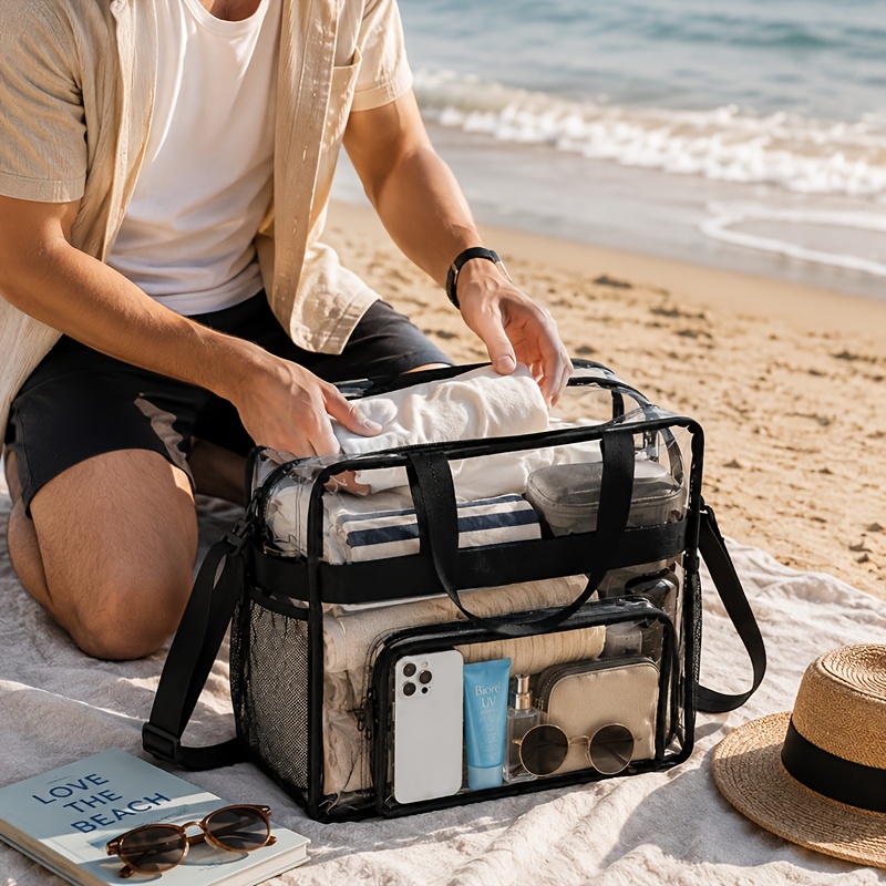 TEMU 1pc Clear Bag For Stadium Events Clear Lunch Bag For Work Pvc Plastic Transparent Lunch Box For Women Men Adult With Shoulder Strap Handle Clear