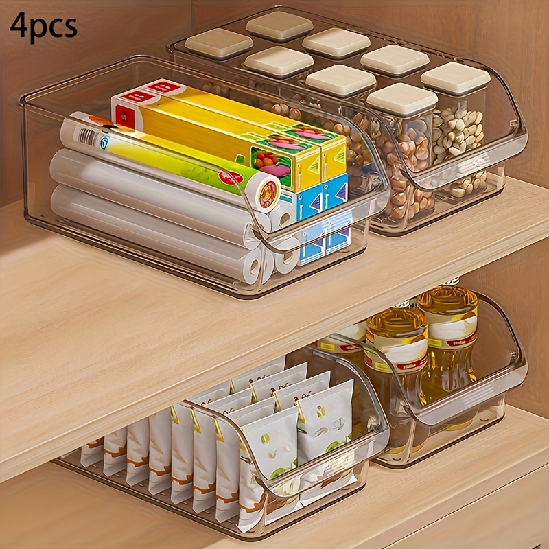 4pcs   transparent layered storage baskets u shaped large opening organizer for bowls plates seasoning bottles cans thickened pet material ideal for kitchen cabinet organization kitchen organizers and storage shelf baskets