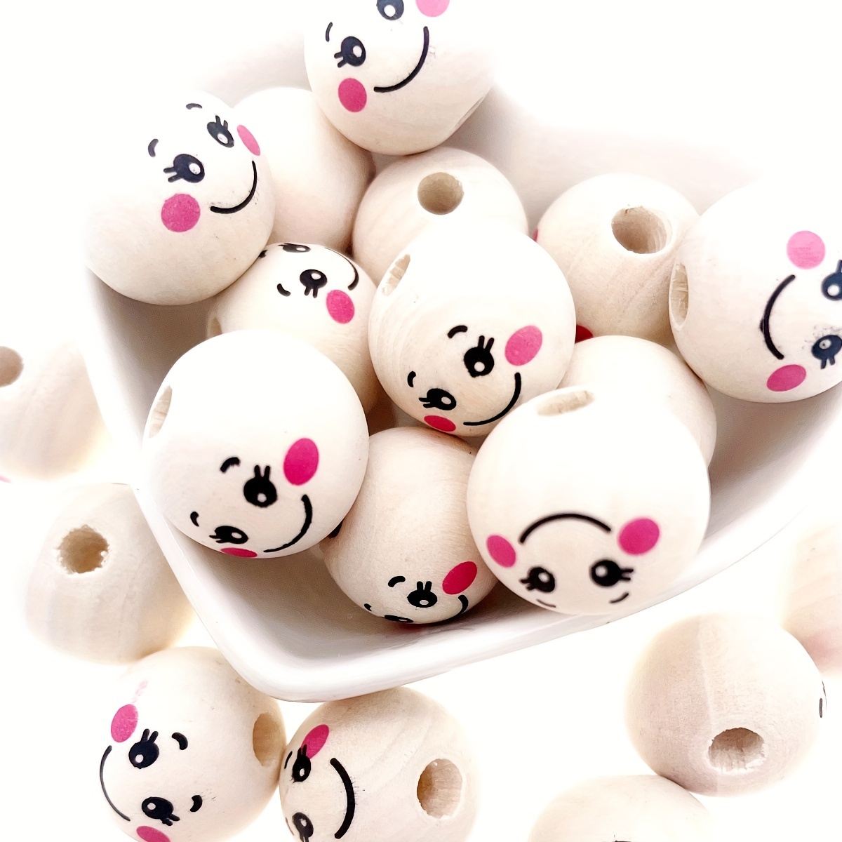 10pcs 20mm Round Smile Wood Bead For