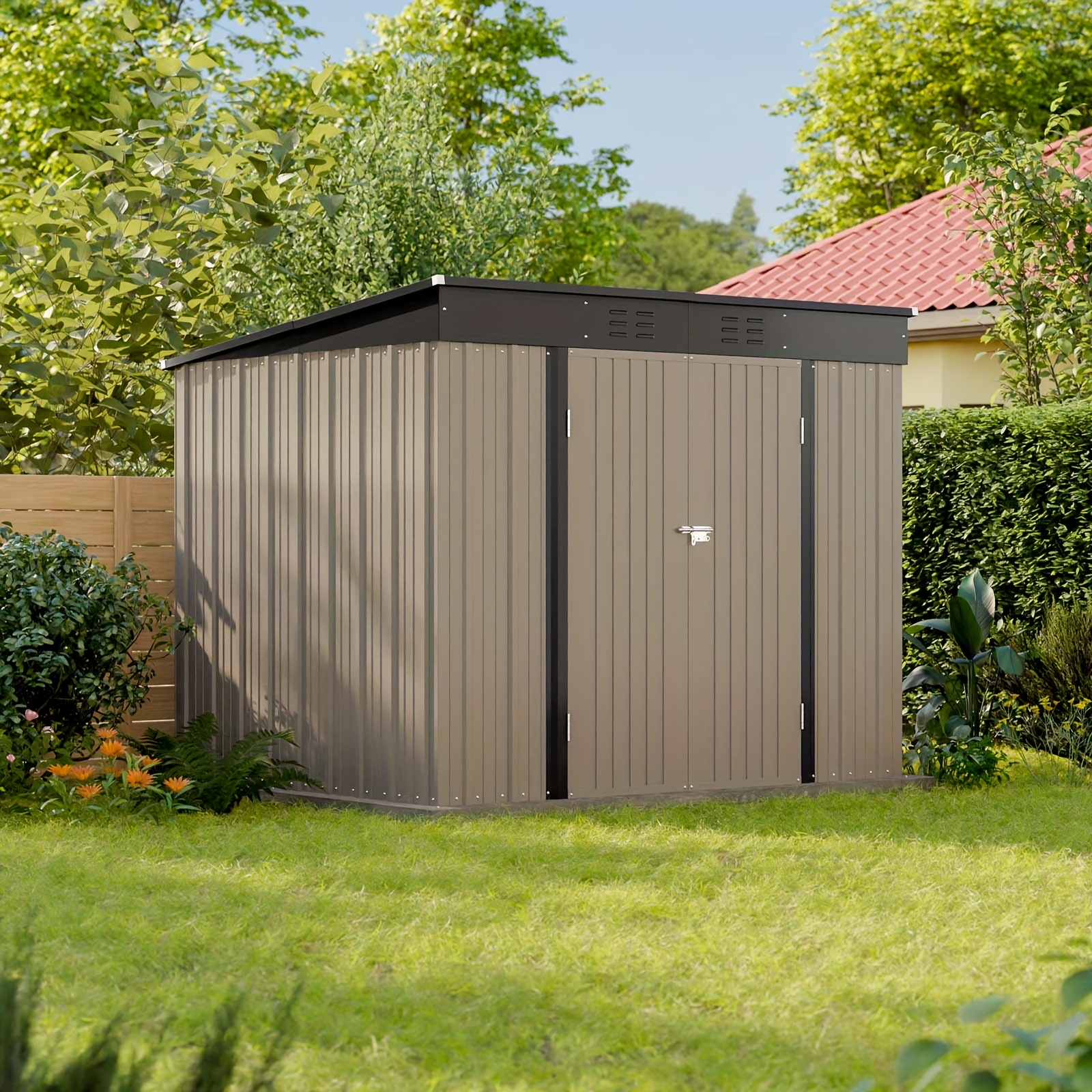 

8' X 6' Metal Outdoor Storage Shed, Metal Shed With Vents And Lock, Galvanized Steel Construction Ensures Water-resistance And Uv-resistance For Lawn, Patio, Or Backyard Storage Needs