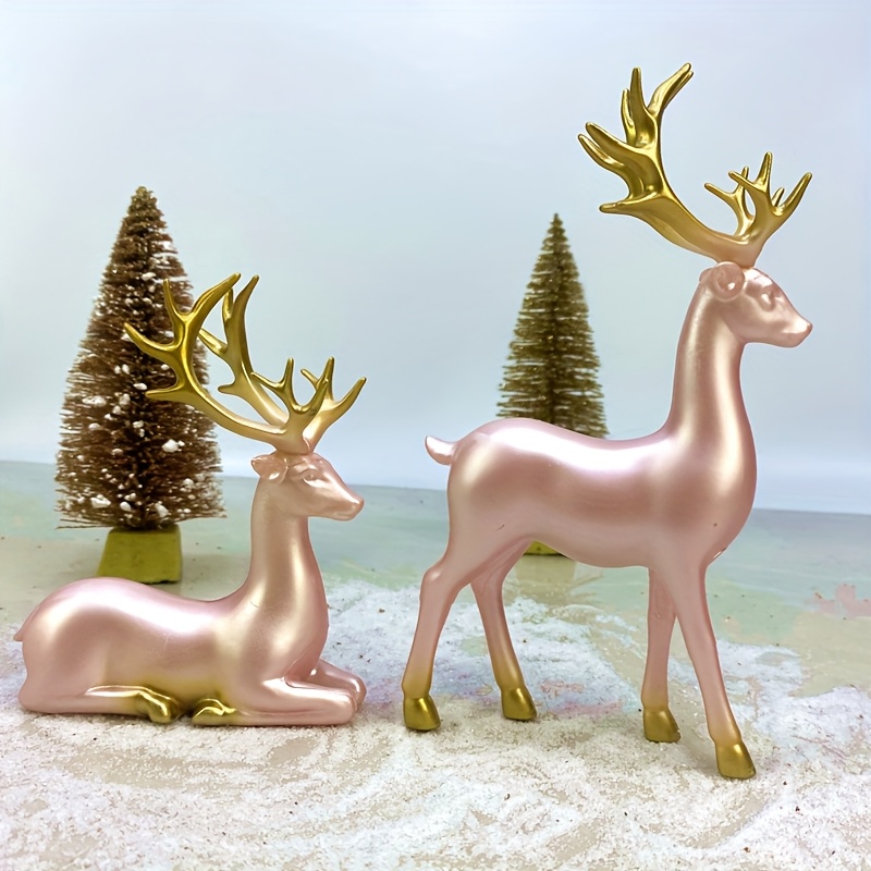 2026 Newest Pearl Flesh Christmas Deer Pair, Christmas Decoration Gift For Desktop Bedroom Living Room Display