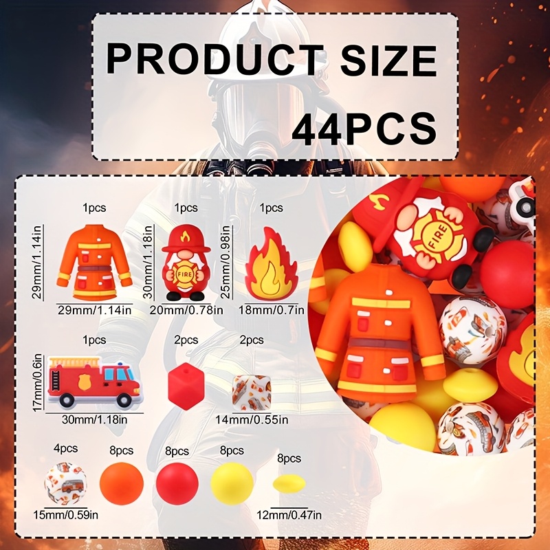 Image of 44pcs Fire Theme Silicone Beads, Printed Beads + + Beads , Beads For Jewelry Making, Perfect For Diy Bracelets, Lanyards, Beads Pen Accessories, Holiday Decorations And Other Handmade Crafts - Gift