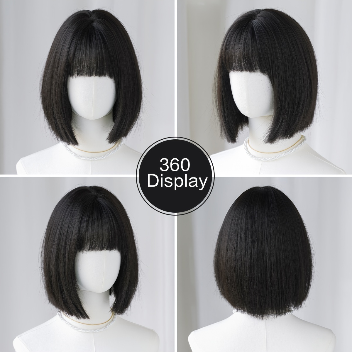 routine bob wigs short straight black wig with bangs high density fluffy bob wigs for women girls daily use heat synthetic wig 12  