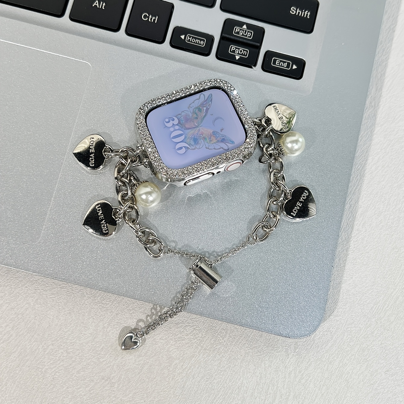 TEMU 1 pièce Bracelet tendance pour Apple Watch pour femme, luxe perle cœur, compatible avec Apple Watch 38/40/41/42/44/45/46/49 mm, convient pour