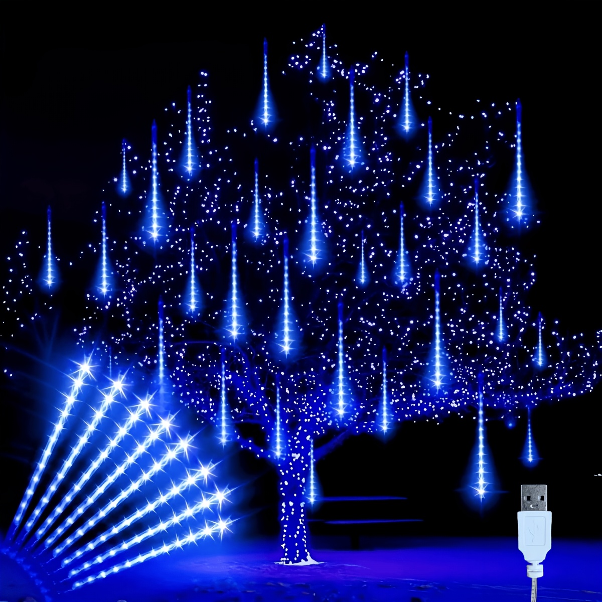 TEMU a Alimentato USB, Pioggia di Meteoriti, Luce LED, Luci Fatate, 192LED.288LED.IP44 per Natale, Matrimoni, Feste, Giardini, Cortili, Halloween,
